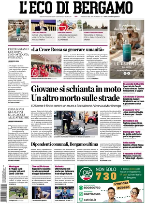 Prima pagina L'Eco di Bergamo di oggi - Quotidiano regionale