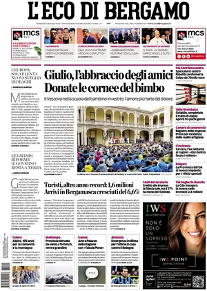 Prima pagina L'Eco di Bergamo di oggi - Quotidiano regionale