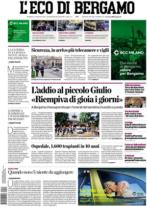 Prima pagina L'Eco di Bergamo di oggi - Quotidiano regionale