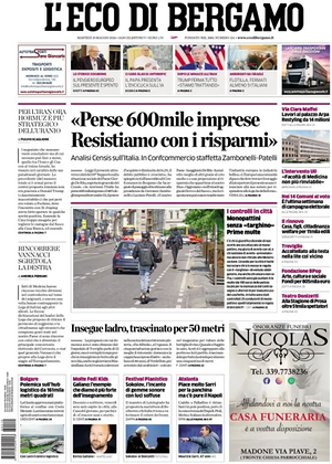 Prima pagina L'Eco di Bergamo di oggi - Quotidiano regionale