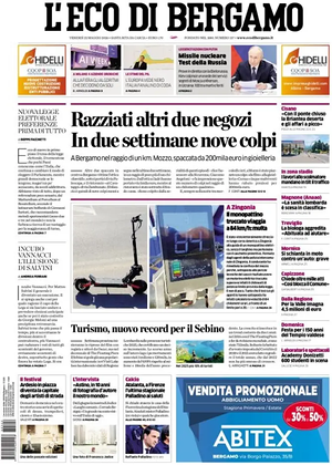 Prima pagina L'Eco di Bergamo di oggi - Quotidiano regionale