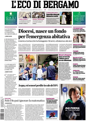 Prima pagina L'Eco di Bergamo di oggi - Quotidiano regionale