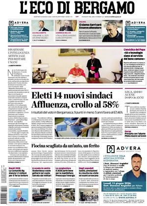 Prima pagina L'Eco di Bergamo di oggi - Quotidiano regionale
