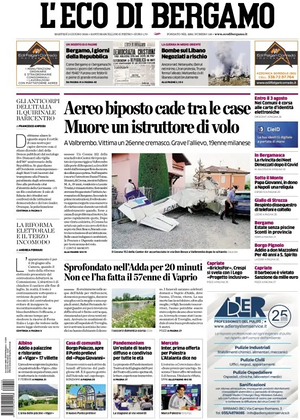 Prima pagina L'Eco di Bergamo di oggi - Quotidiano regionale