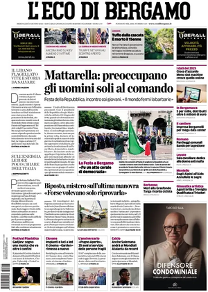 Prima pagina L'Eco di Bergamo di oggi - Quotidiano regionale