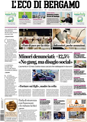 Prima pagina L'Eco di Bergamo di oggi - Quotidiano regionale