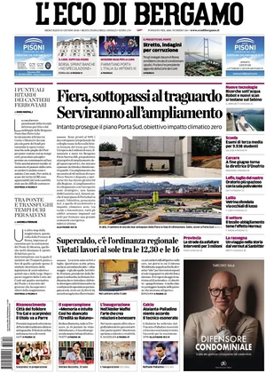 Prima pagina L'Eco di Bergamo di oggi - Quotidiano regionale