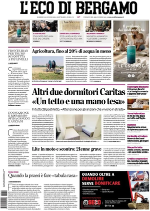 Prima pagina L'Eco di Bergamo di oggi - Quotidiano regionale