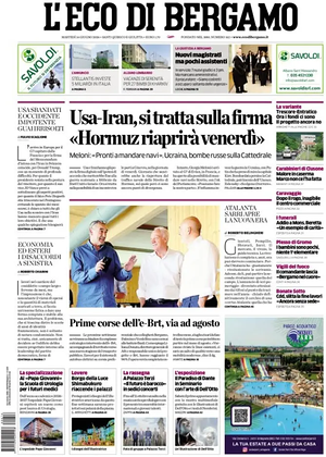 Prima pagina L'Eco di Bergamo di oggi - Quotidiano regionale