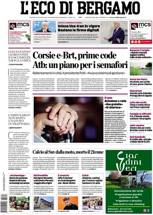 Prima pagina L'Eco di Bergamo di oggi - Quotidiano regionale