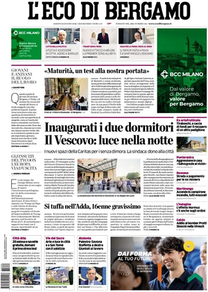 Prima pagina L'Eco di Bergamo di oggi - Quotidiano regionale