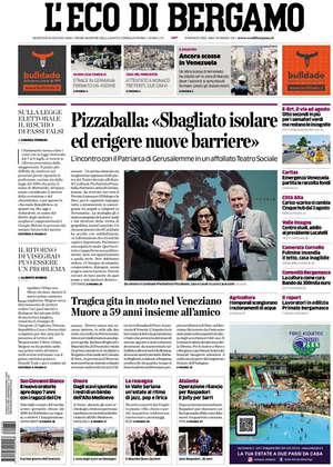 Prima pagina L'Eco di Bergamo di oggi - Quotidiano regionale