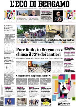 Prima pagina L'Eco di Bergamo di oggi - Quotidiano regionale