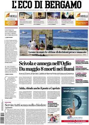 Prima pagina L'Eco di Bergamo di oggi - Quotidiano regionale