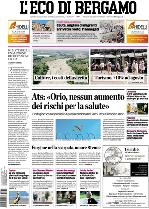 Prima pagina L'Eco di Bergamo di oggi - Quotidiano regionale
