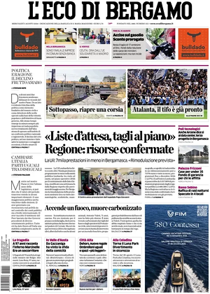 Prima pagina L'Eco di Bergamo di oggi - Quotidiano regionale