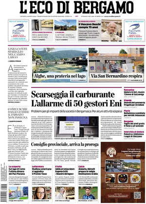 Prima pagina L'Eco di Bergamo di oggi - Quotidiano regionale