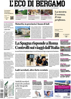 Prima pagina L'Eco di Bergamo di oggi - Quotidiano regionale