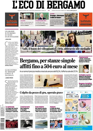 Prima pagina L'Eco di Bergamo di oggi - Quotidiano regionale