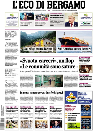Prima pagina L'Eco di Bergamo di oggi - Quotidiano regionale