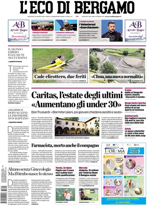 Prima pagina L'Eco di Bergamo di oggi - Quotidiano regionale