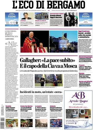Prima pagina L'Eco di Bergamo di oggi - Quotidiano regionale