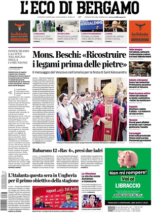Prima pagina L'Eco di Bergamo di oggi - Quotidiano regionale