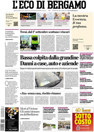 Prima pagina L'Eco di Bergamo di oggi - Quotidiano regionale