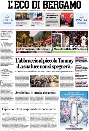 Prima pagina L'Eco di Bergamo di oggi - Quotidiano regionale