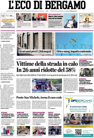 Prima pagina L'Eco di Bergamo di oggi - Quotidiano regionale