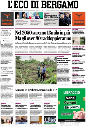 Prima pagina L'Eco di Bergamo di oggi - Quotidiano regionale