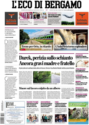 Prima pagina L'Eco di Bergamo di oggi - Quotidiano regionale