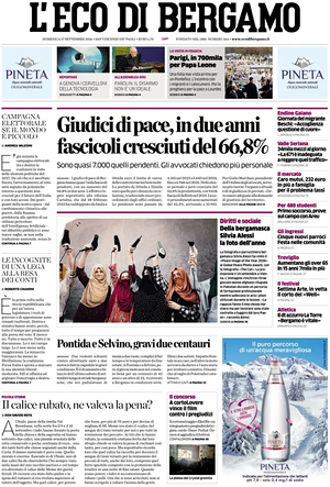 Prima pagina L'Eco di Bergamo di oggi - Quotidiano regionale