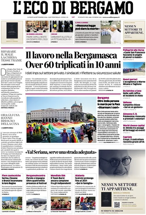 Prima pagina L'Eco di Bergamo di oggi - Quotidiano regionale
