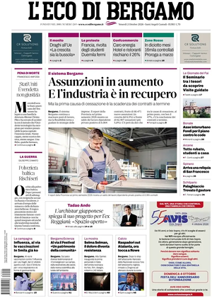 Prima pagina L'Eco di Bergamo di oggi - Quotidiano regionale