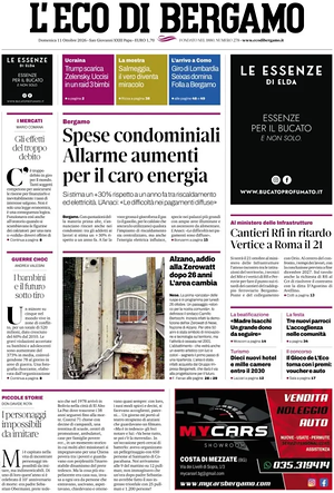 Prima pagina L'Eco di Bergamo di oggi - Quotidiano regionale