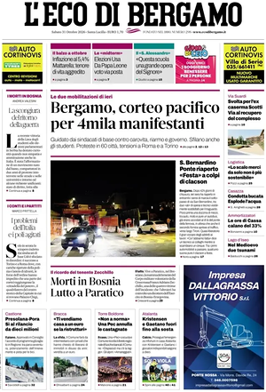 Prima pagina L'Eco di Bergamo di oggi - Quotidiano regionale