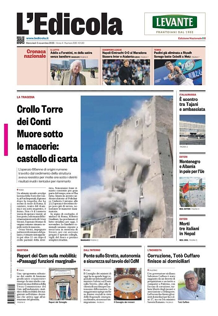 Prima pagina L'Edicola (Nazionale) di oggi - Edicola 5 Novembre 2025