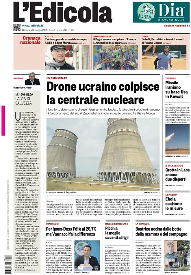 Prima pagina L'Edicola (Nazionale) di oggi - Edicola 31 Maggio 2026