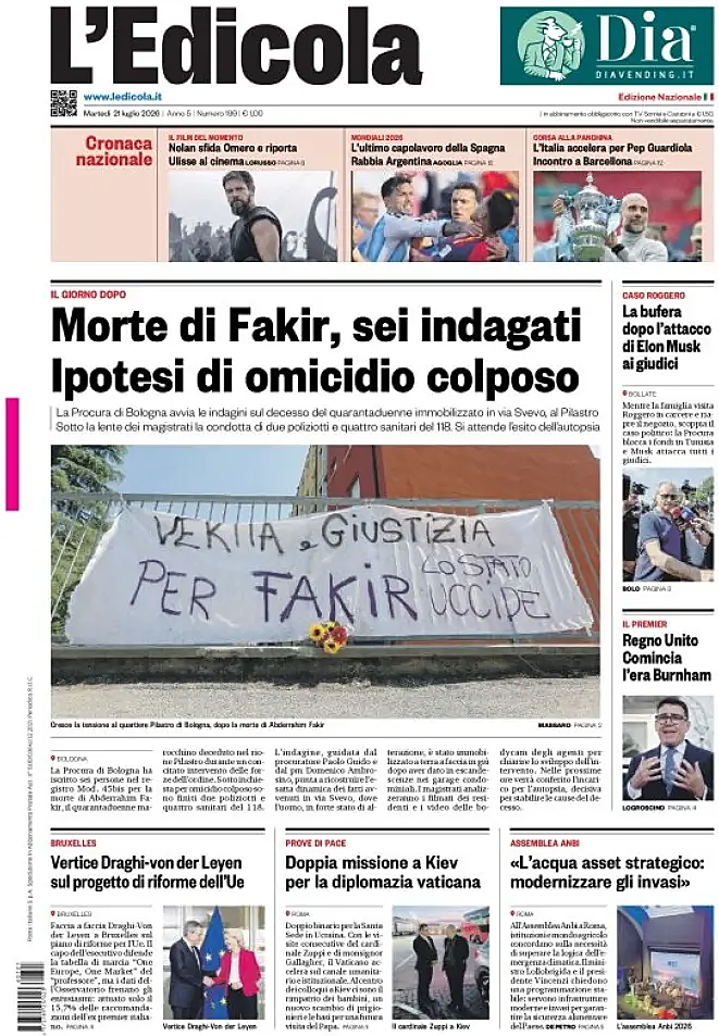 Prima pagina L'Edicola (Nazionale) di oggi - Edicola 21 Luglio 2026