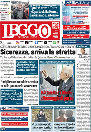 Prima pagina Leggo (Roma) di oggi - Quotidiano nazionale