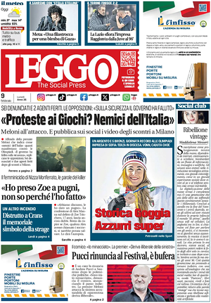 Prima pagina Leggo (Roma) di oggi - Quotidiano nazionale