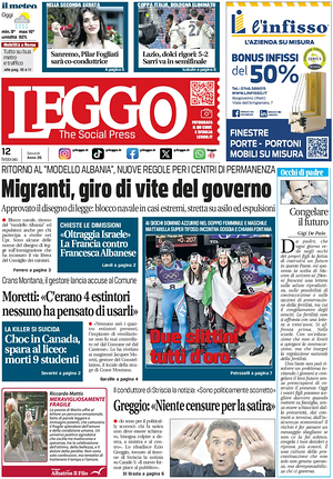 Prima pagina Leggo (Roma) di oggi - Quotidiano nazionale