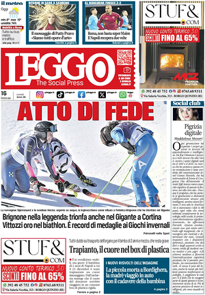 Prima pagina Leggo (Roma) di oggi - Quotidiano nazionale