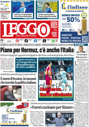 Prima pagina Leggo (Roma) di oggi - Quotidiano nazionale