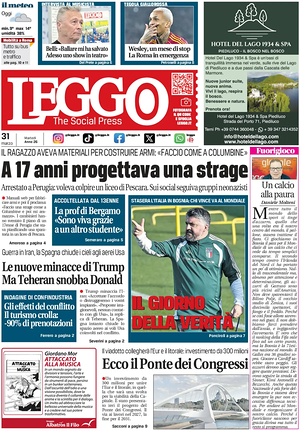 Prima pagina Leggo (Roma) di oggi - Quotidiano nazionale