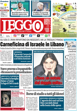 Prima pagina Leggo (Roma) di oggi - Quotidiano nazionale