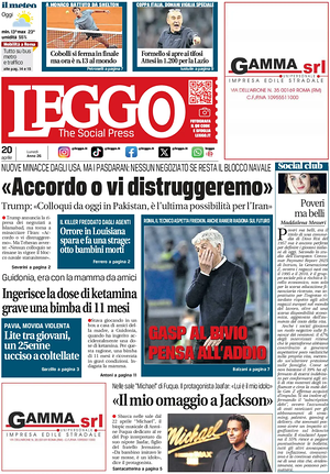 Prima pagina Leggo (Roma) di oggi - Quotidiano nazionale
