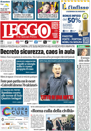 Prima pagina Leggo (Roma) di oggi - Quotidiano nazionale