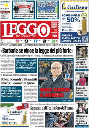 Prima pagina Leggo (Roma) di oggi - Quotidiano nazionale